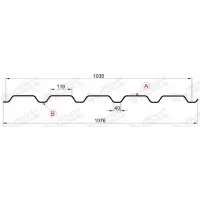 Профнастил "Металлпрофиль" МП-35(Тип), 0,45 мм, оцинкованный 1.076 * м2