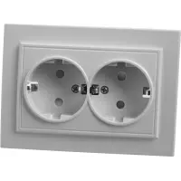 Розетка 2-местная СП STEKKER Эрна с заземлением и шторкой, белая PST16-9014-01)