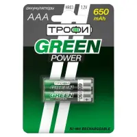 Аккумуляторная батарея HR03(ААА) NiMH(никель-металлгидридные) 650mAh (уп. блистер 2шт) ТРОФИ GREEN POWER