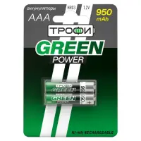 Аккумуляторная батарея HR03(ААА) NiMH(никель-металлгидридные ) 950mAh (уп. блитер 2шт) ТРОФИ GREEN POWER