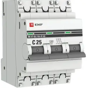 Выключатель автоматический 3п BA47-63 25A 4.5kA х-ка С PROxima ЕКF mcb4763-3-25C-pro