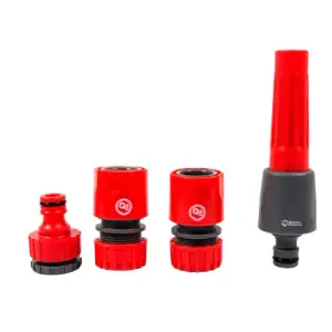 Набор поливочный QUATTRO ELEMENTI 4 предмета. Соединитель 1/2"-2шт, штуцер 1/2" и 3/4", насадка поливочная