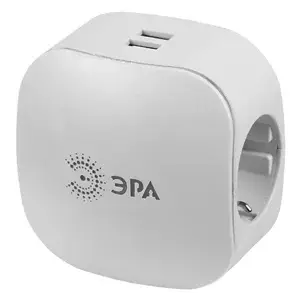 Тройник с заземлением 3 гнезда 16А белый Китай ЭРА +2xUSB (SP-3e-USB-2A)