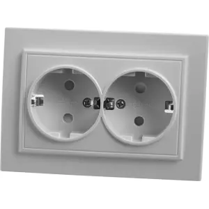 Розетка 2-местная СП STEKKER Эрна с заземлением и шторкой, белая PST16-9014-01)