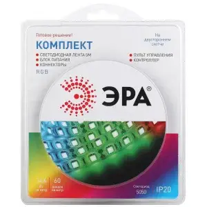Лента светодиодная 12В 14,4Вт/м IP20 RGB 5м комплект ЭРА 5050kit