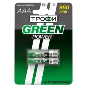 Аккумуляторная батарея HR03(ААА) NiMH(никель-металлгидридные ) 950mAh (уп. блитер 2шт) ТРОФИ GREEN POWER