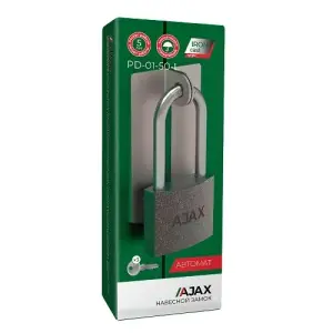 Замок навесной Ajax (Аякс) PD-01-50-L 3 англ. ключа (длин. дужка)(42239)