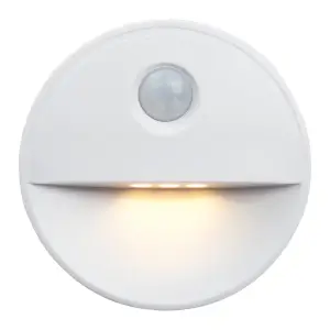 Подсветка для лестниц Feron FN1221 с датчиком движения и освещенности 2LED 0,5W (3хААА в комплект не входят) 3м, IP20, 72*72*25mm, круг, белый
