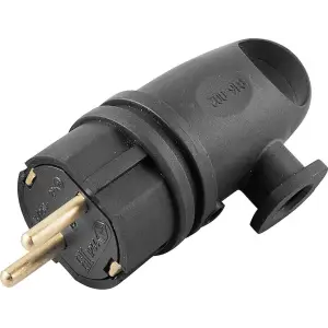 Вилка 16А 250В IP44 черная, с заземлением, угловая, каучук (RPG16-21-442) STEKKER