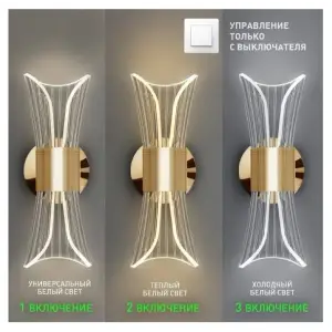 Бра светодиодное DIO 12W 2Y-ON/OFF-230x80x85-GOLD/CLEAR-220-IP20