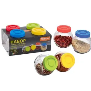 Набор банок для сыпучих продуктов с пластиковыми крышками MALLONY Vaso (4шт, стекло)
