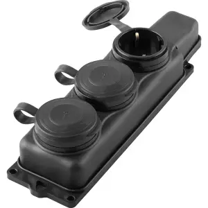 Колодка каучуковая с заземлением 3 гнезда 16А IP44 черная Китай STEKKER RST16-23-44