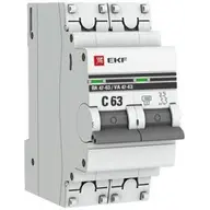 Выключатель автоматический 2п BA47-63 63A 4.5kA х-ка С PROxima ЕКF mcb4763-2-63C-pro