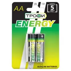 Элемент питания LR6(АА) алкалиновый (уп. блистер 2шт) ТРОФИ ENERGY/ECO