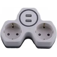 Тройник с зазeмлением 2 гнезда 16A белый/серый Китай Feron +2USB (ADP16-14-20)
