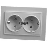 Розетка 2-местная СП STEKKER Эрна с заземлением и шторкой, белая PST16-9014-01)