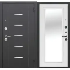 Дверь мет. FERRONI Гарда 7,5см 860х2050 "Л" Серебро Зеркало /БЕЛЫЙ ЯСЕНЬ
