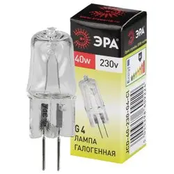 Лампа галогенная 40Вт G4 3000К ЭРА JCD-40W-230V-CL-G4 40Вт капсула теплый белый свет
